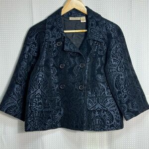 DKNY blue & black jacquard cropped jacket, size medium in excellent condition!